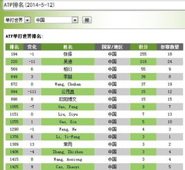 中国男子网球选手ATP排名最高位是多少 