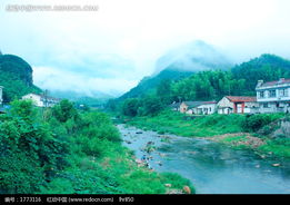 大山脚下的村庄和小溪图片 1773116 自然风景 