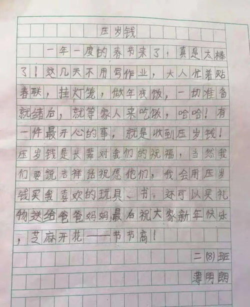 春节传统习俗之压岁钱 记二年级学生对压岁钱的合理安排