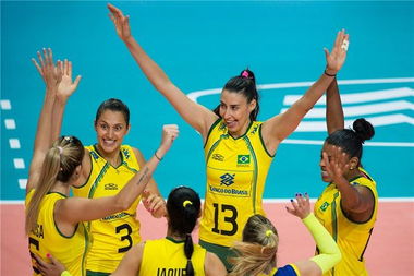 巴西女排胜意大利摘铜 巴西队欢庆胜利 