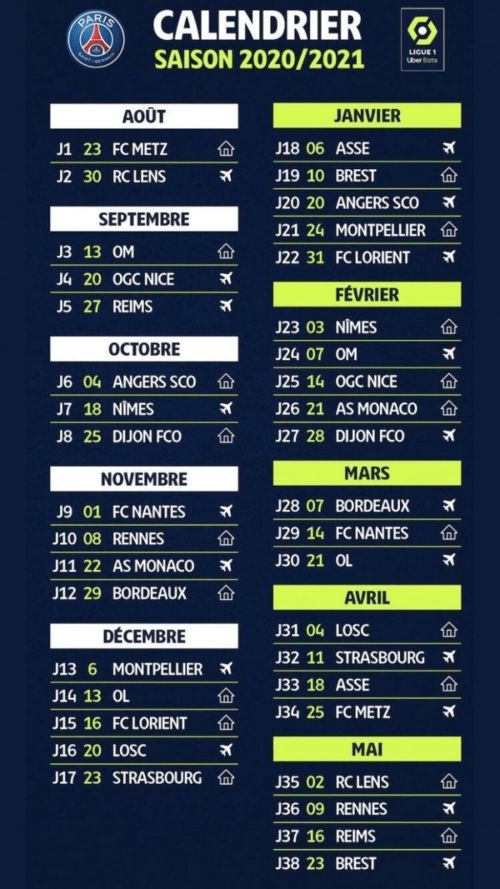 2021 2022法甲联赛赛程时间表一览